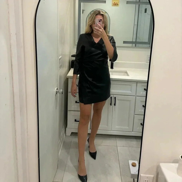 Mango Black Faux Leather Dress NWT - Picture 10 of 11